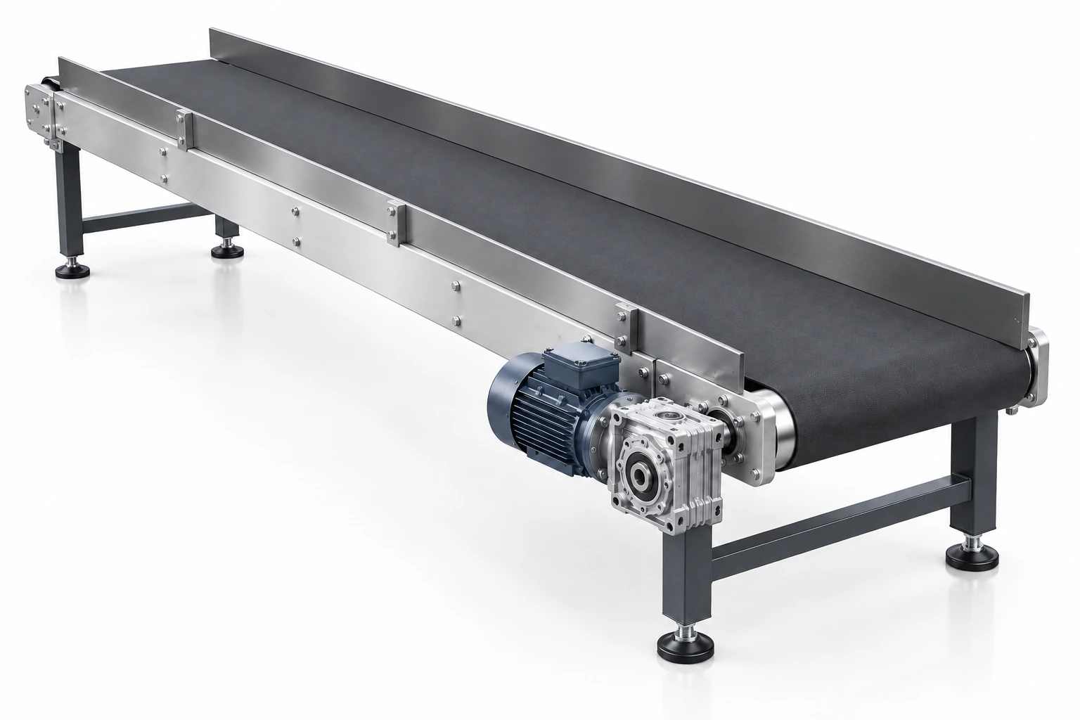 Banda convencional: render del conjunto con superficie, transmisión y motorreductor visibles