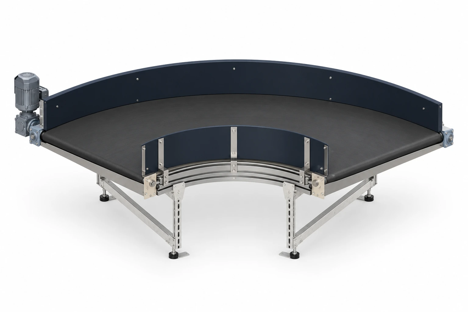 Curva de banda: render del equipo con superficie y accionamiento visibles